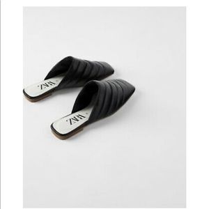 Black leather mules